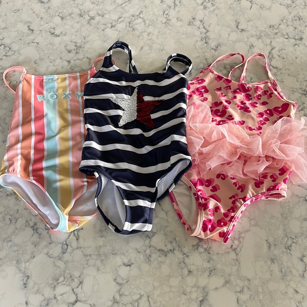 Bundle of 3 Girls Swim Suits Size 5/6 Roxy Tommy Hilfiger Tucker & Tate